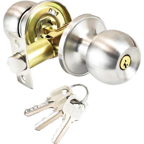 Poignée De Porte Ronde Avec Verrouillage – Serrure Avec Clé Pour Porte Intérieure (60/70mm), Design Moderne En Inox Noir.