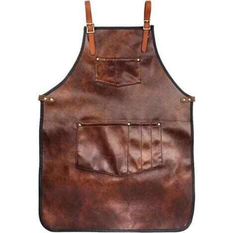 Tablier De Chef Pour Hommes Femmes Tablier En Cuir Imperméable Avec Poches Sangles Croisées Pour Cuisine Barbecue Cuisine Barbier Barista Tablier Travail Manue (style 1)