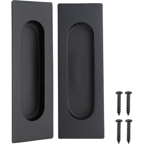 Lot De 2 Noir Mat Acier Inoxydable Poignées Rectangulaires Encastrées Pour Porte Coulissante 12 X 4 X 1,2 Cm