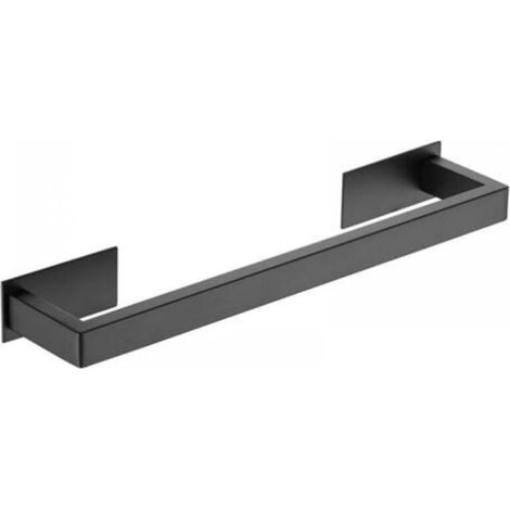 Noir 37 Cm Porte-serviettes Autocollant En Acier Inoxydable Pour Salle De Bain, Avec Barre Simple Motif Carré