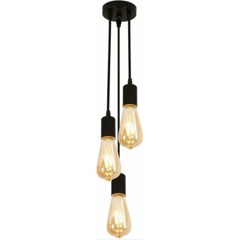Lustre Industriel, Suspension En Métal À 3 Têtes, Plafonnier Vintage, Hauteur Réglable, Pour Salon, Chambre, Salle À Manger, Bar, Café (sans Ampoule)