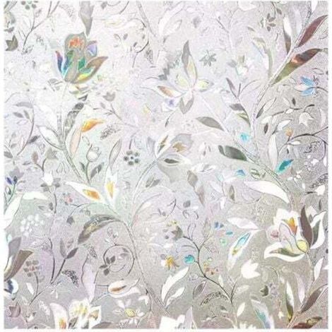 60×200cm 3d Film Pour Fenêtre Film Electrostatique Protége Intimité Anti-uv Décoratif Film Vitre Anti Regard Motif Tulipes Fleurs