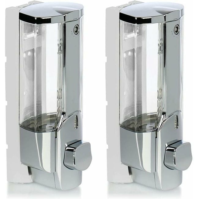 Distributeur De Savon 2x Pour Montage Mural - Distributeur De Savon Mural, Rechargeable - Distributeur De Savon Pour Gel Douche Et Shampoing (chromé)