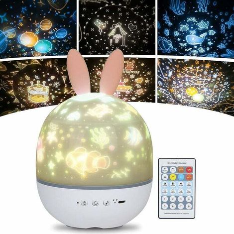 Veilleuse Enfant Lampe Etoile Projecteur, 360°rotation Musicale Veilleuse + Minuterie + Télécommande + 6 Couleurs, Led Veilleuse Ciel Etoilé Bébé