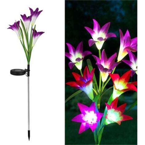2 Pièces Lumiere Solaire Exterieur, Lily Lampe Solaire Jardin Led Lampe Solaire Couleur Changemen Fleurs Plus Grandes Et Panneaux Solaires Deco Jardin Pour Terrasse, Chemins, Noël