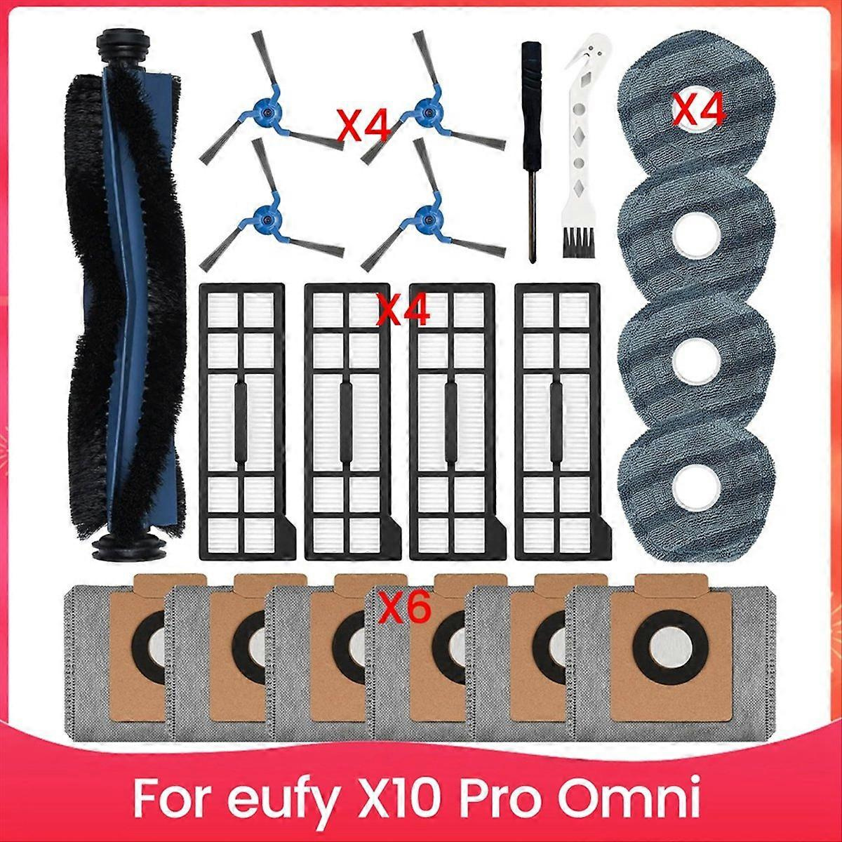Ersatzteile Für Den Eufy X10 Pro Omni Staubsauger: Hauptbürste, Filter, Beutel, Reinigungstücher.
