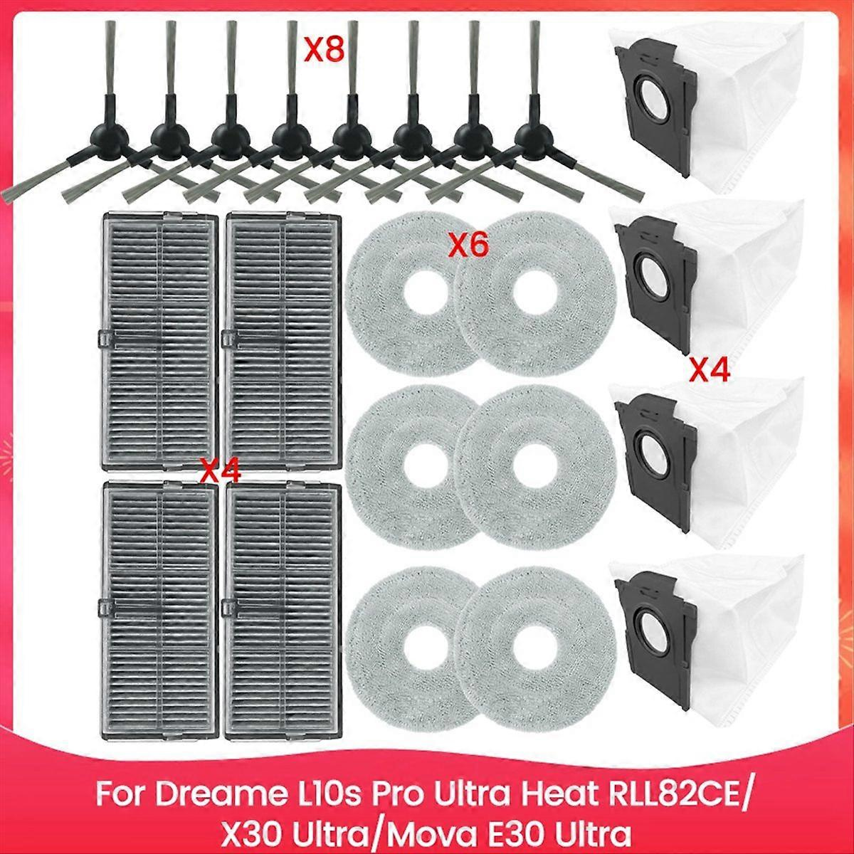 Für Die Staubsauger Dreame L10s Pro Ultra Heat Rll82ce, X30 Ultra Und Mova E30 Ultra: Seitenbürstenfilter Und Reinigungstuch.