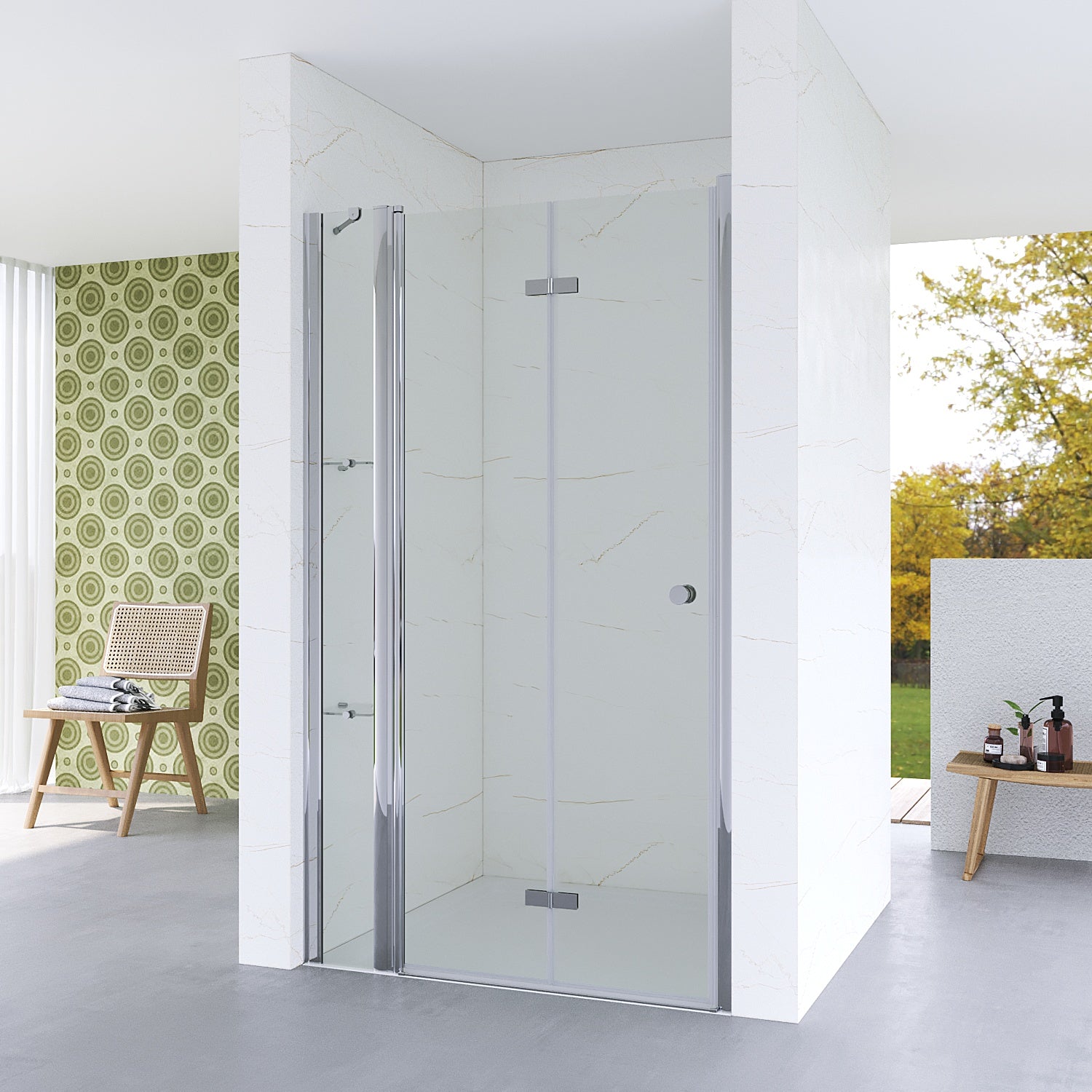 Duschabtrennung 105x187 Cm Duschwand Faltbar Duschkabine Nischentür Faltdusche Mit Eckregale Sicherheitsglas Esg 5mm