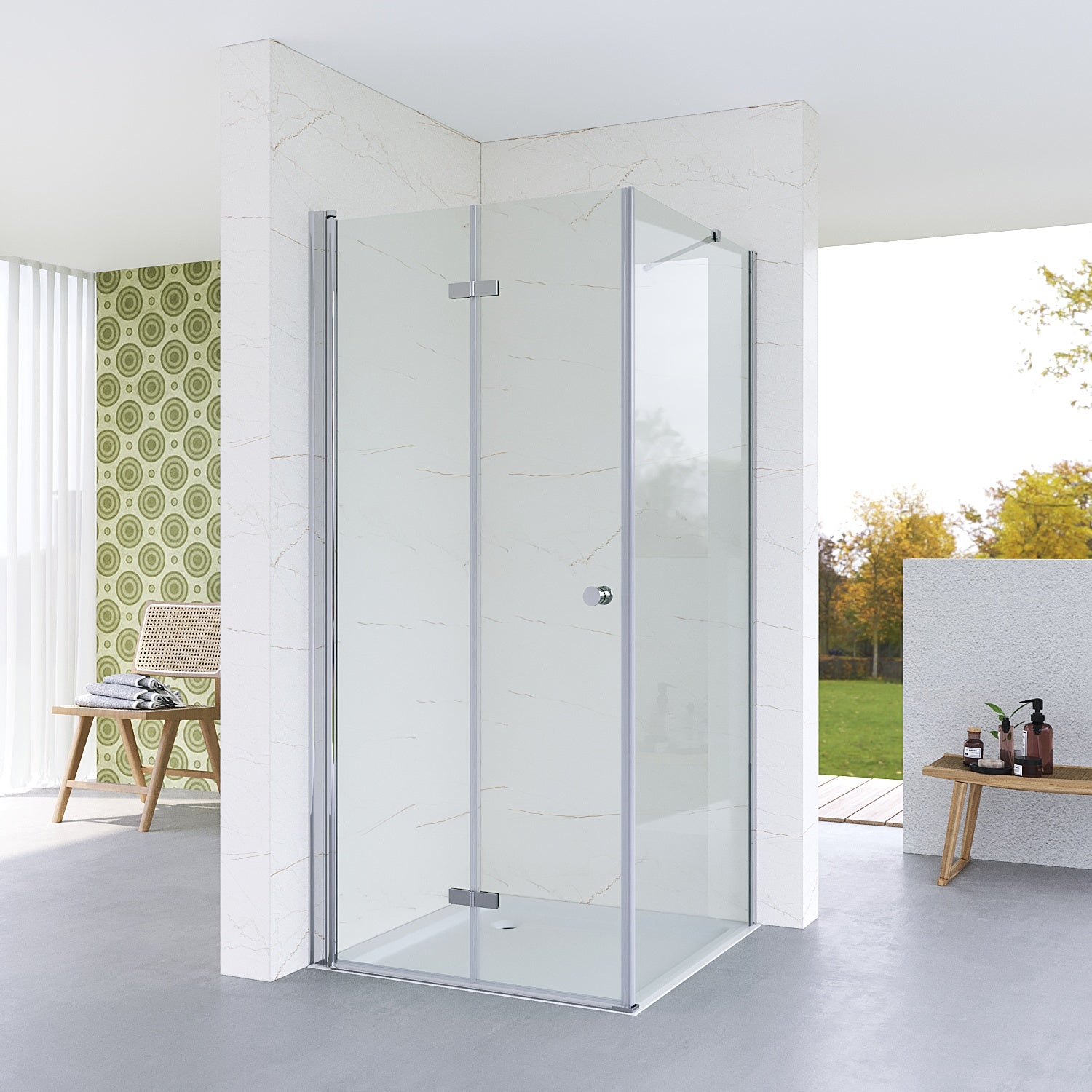 Duschkabine 95x80x187 Cm Eckeinstieg Drehfaltür 5 Mm Esg Sicherheitsglas Duschabtrennung Duschwand Rahmenlos Duschtür Mit Feste Seitenteil