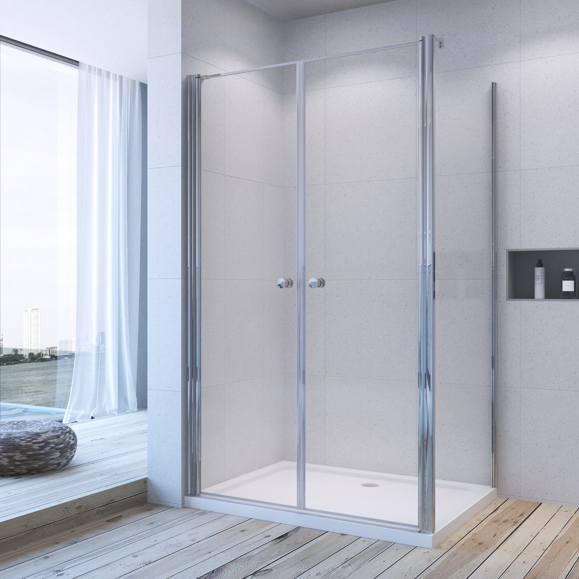 Eckdusche 95x80x197 Cm, Rahmenlose Pendeltür Mit Seitenwand 6mm Nano-sicherheitsglas, Kratzfest & Leicht Zu Reinigen Duschabtrennung Für Duschwanne