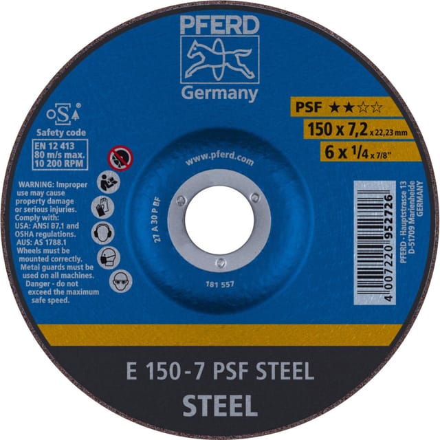 PFERD TOOLS Schruppscheibe E 150x7,2x22,23 mm Universallinie PSF STEEL für Stahl