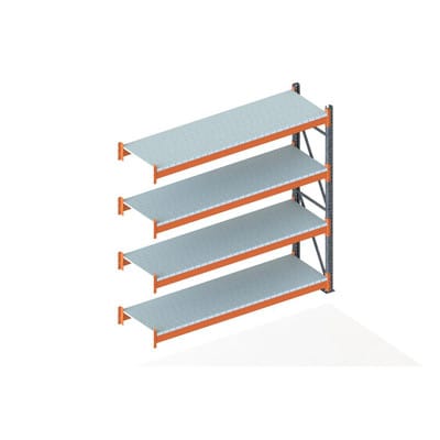 Meta Großfachregal Anbauregal 2700 x 2700 x 800 mm verzinkt / rotorange multipal S + Stahlpaneelen