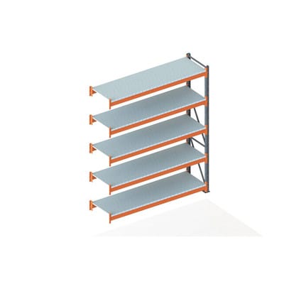 Meta Großfachregal Anbauregal 3300 x 2700 x 800 mm verzinkt / rotorange multipal S + Stahlpaneelen