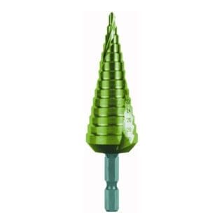 RUKO Stufenbohrer-Bit HSS-TiN, spiralgenutet mit Kreuzanschliff Bohrbereich Ø1 - Ø2 4,0 - 30,0 mm