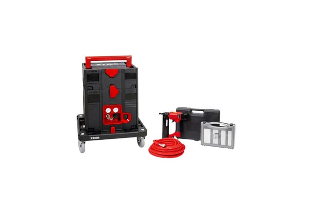 STIER Systainer-Kompressor-Set inkl. Systainer II T-Loc, Rollbrett + Druckluftnagler 6-teilig