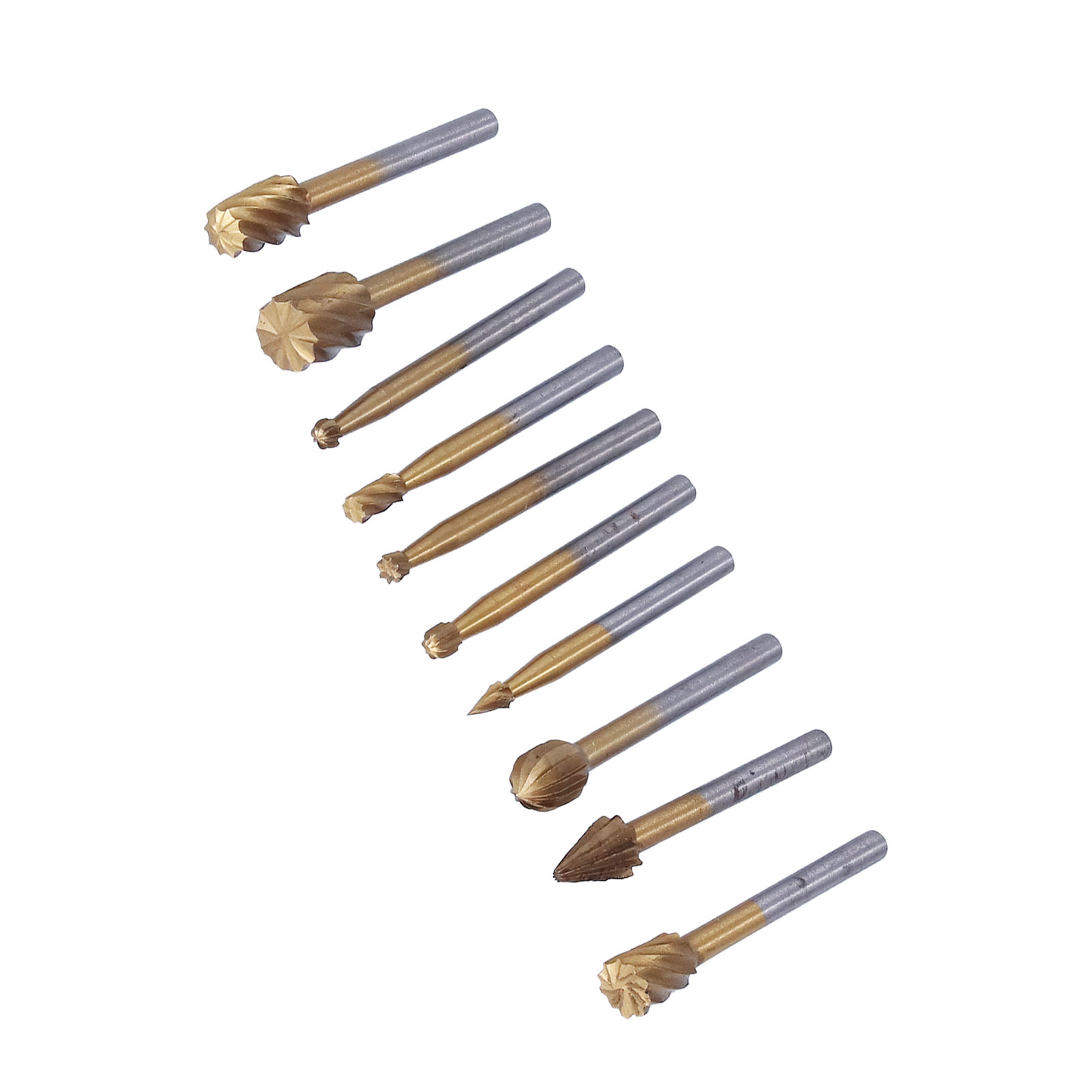 Lot De 10 Fraises Rotatives En Acier Rapide (hss) Revêtues De Titane, Pour Le Travail Du Bois Et La Sculpture, Queue De 3,175 Mm (1/8 Po), Longueur 40 Mm (l).