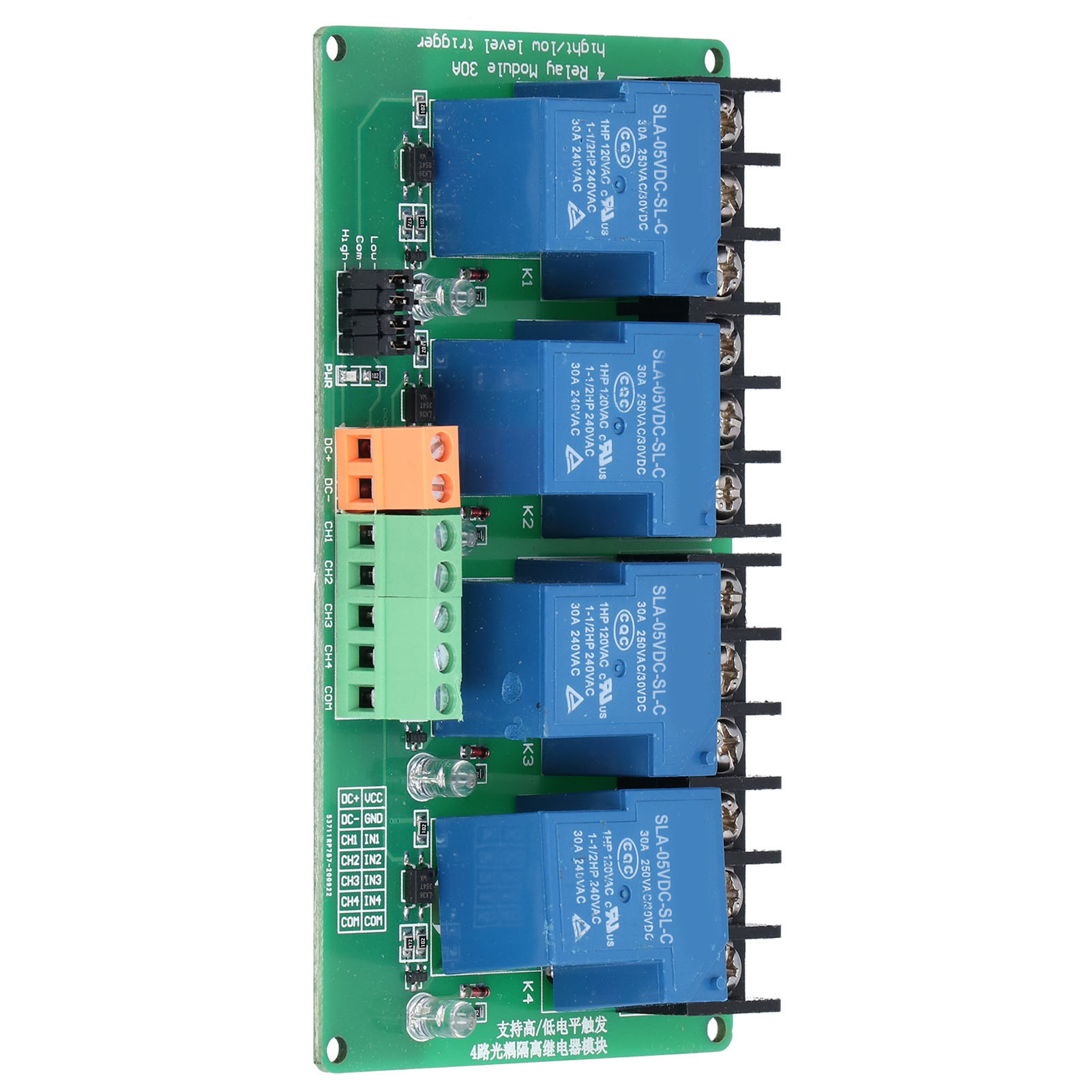 Module Relais 4 Canaux 30 A, Relais De Courant De Niveau Haut/bas Avec Optocoupleur D'Isolation 5 V