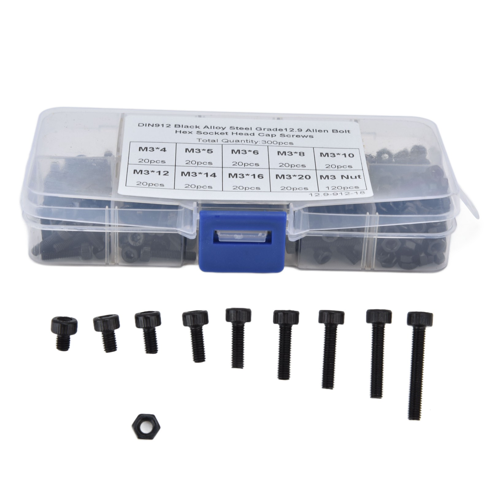 Assortiment De 300 Vis À Six Pans Creux M3 En Acier Allié De Qualité 12.9 Haute Résistance