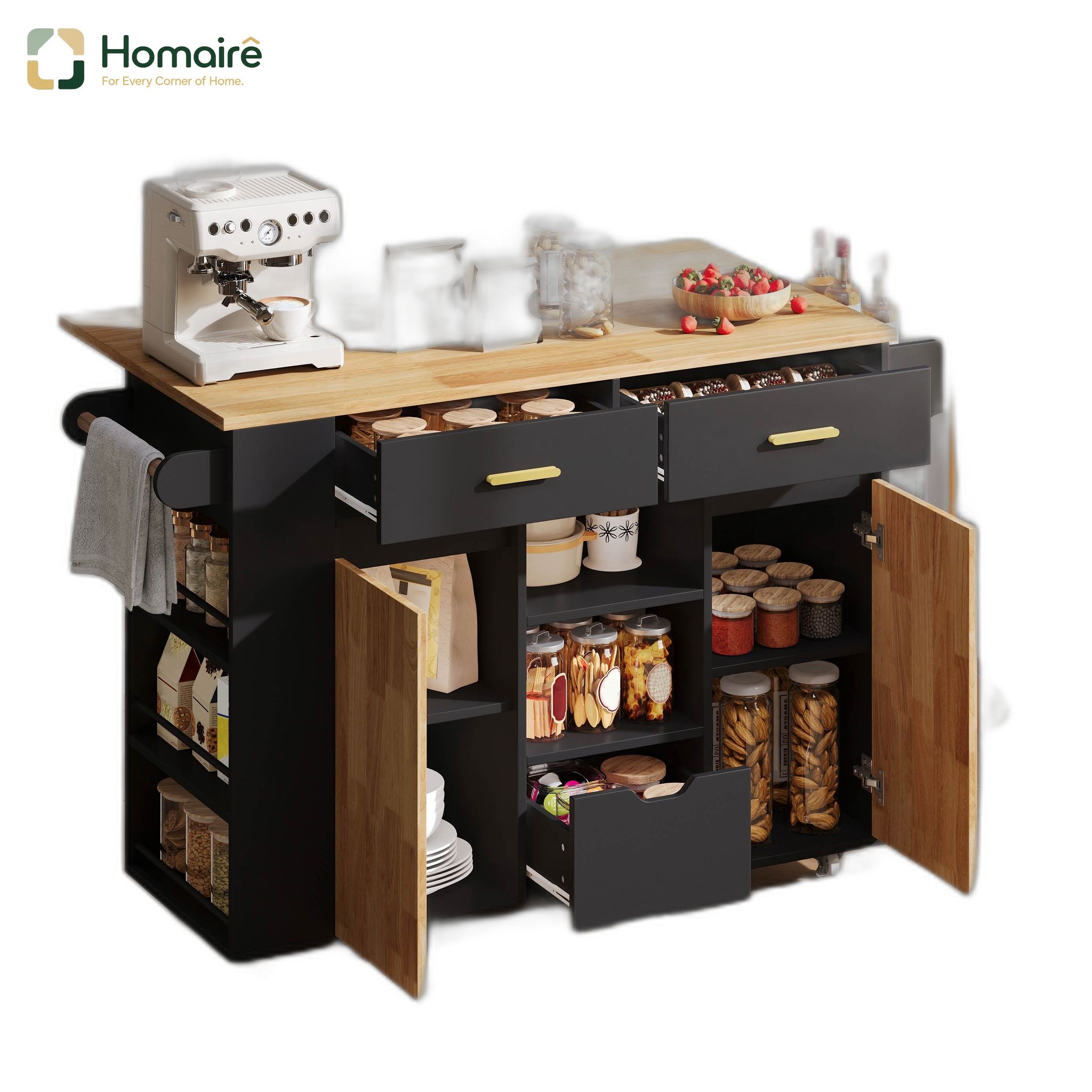 Küchenwagen Schwarz Mdf 120 X 71 X 90 Cm Homaire