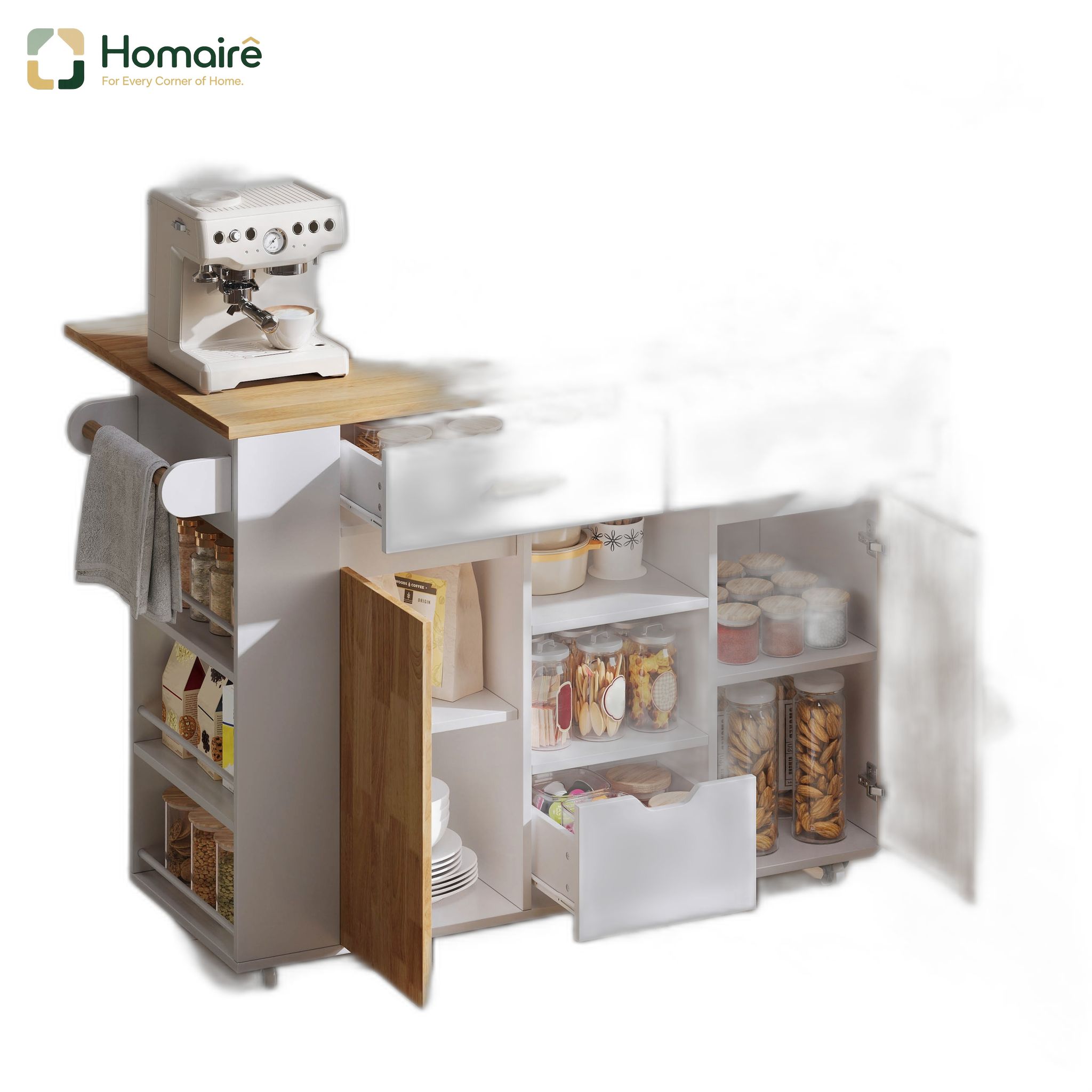 Weiß Küchenwagen Aus Mdf Mit Stauraum 120 X 71 X 90 Cm Homaire