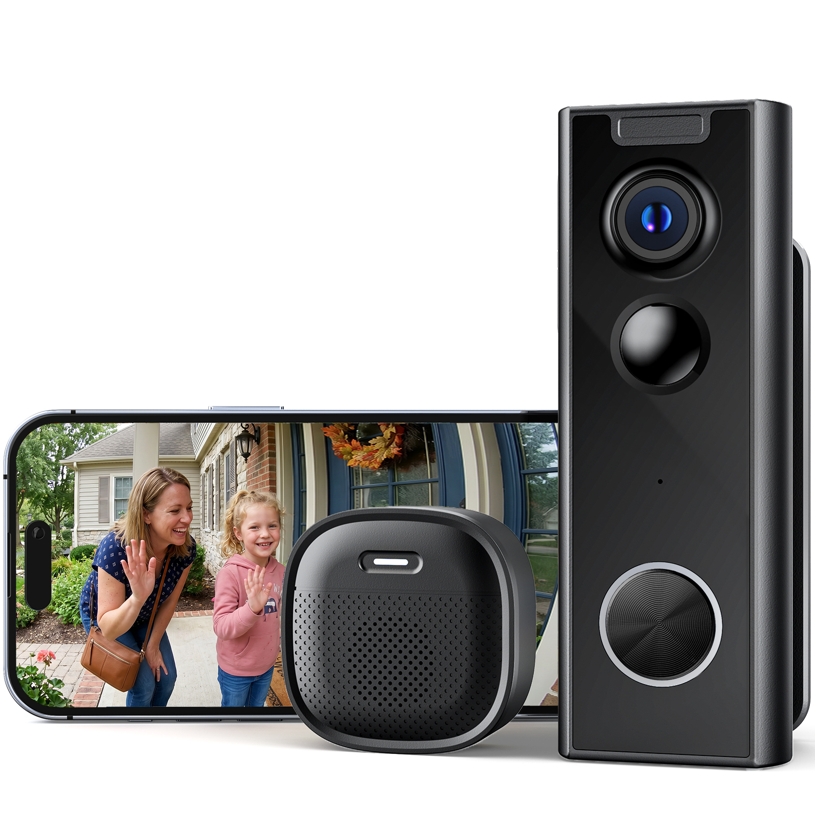 Iegeek Kabellose 2k-video-türklingel Mit Kamera, Ip66-wasserschutz Für Den Außenbereich, Zwei-wege-audio, Nachtsicht, 2,4-ghz-wlan