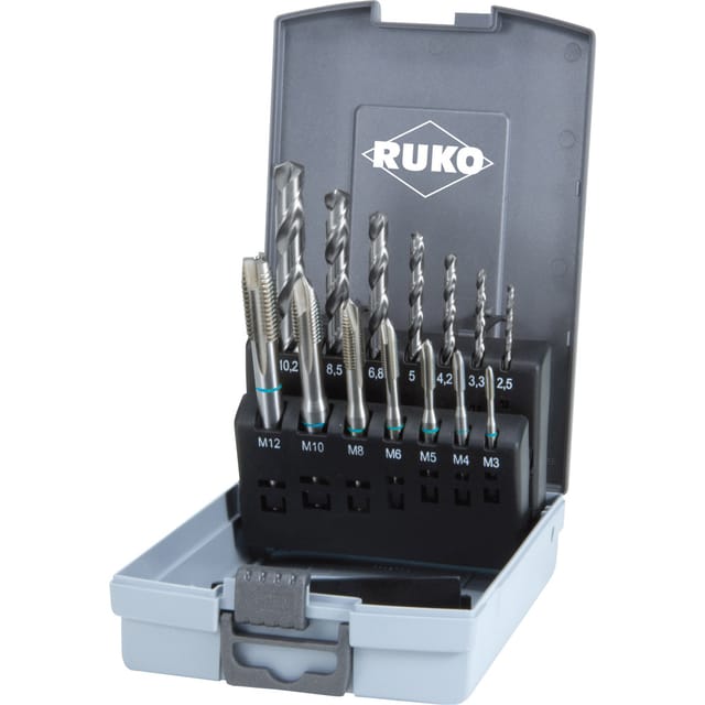 RUKO 14-teiliger Maschinengewindebohrer-Satz HSS Form C 35°