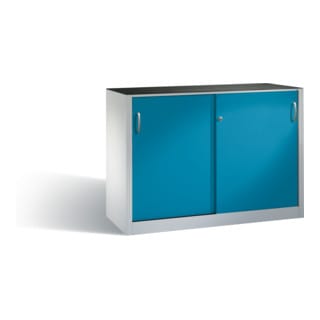 C+P Werkzeug-Beistellschrank mit Schiebetüren, innen 2 x 1 Boden, H1000xB1600xT400mm Front Lichtblau Korpus Lichtgrau