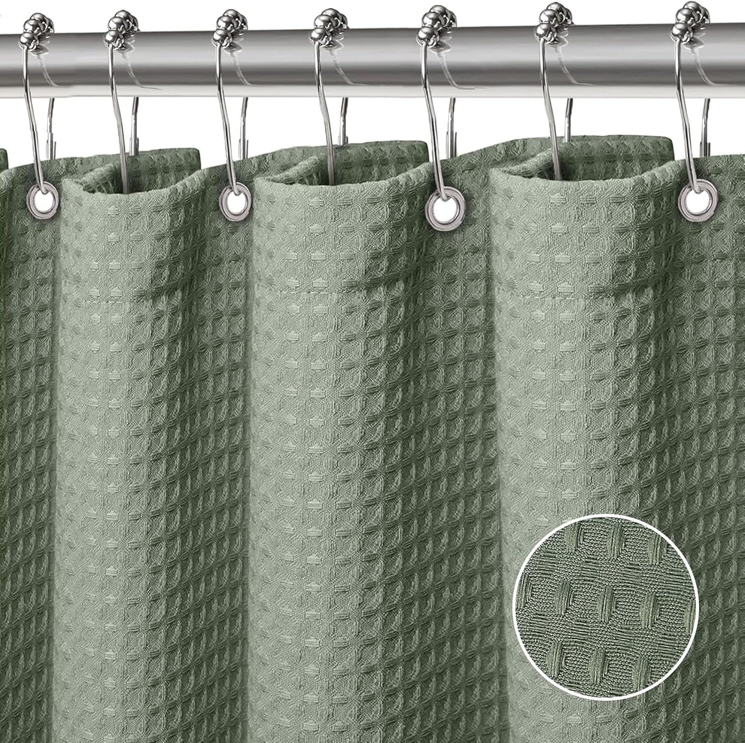 Waffel-duschvorhang, Badewannenvorhang, Badezimmervorhang Aus Maschinenwaschbarem Polyestergewebe Mit 12 Haken, Wasserdichter Badezimmervorhang, 90 X 180 Cm (grün)