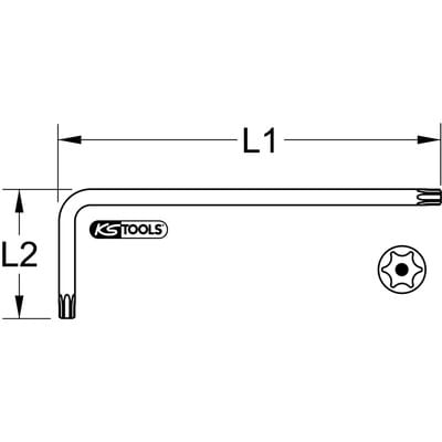 KS Tools EDELSTAHL TX-Winkelstiftschlüssel mit Bohrung, lang, TB30