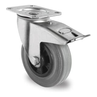 CASCOO Lenkrolle mit Totalfeststeller ø 80 mm Serie P4R2 Rollenlager