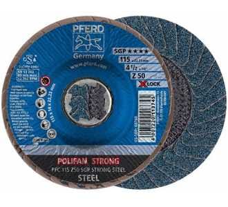 PFERD TOOLS POLIFAN STRONG Fächerscheibe PFC 115 mm X-LOCK konisch Z50 SGP STEEL für Stahl