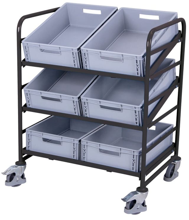 VarioFit Eurokastenwagen mit 6 Kunststoffkisten RAL 7016