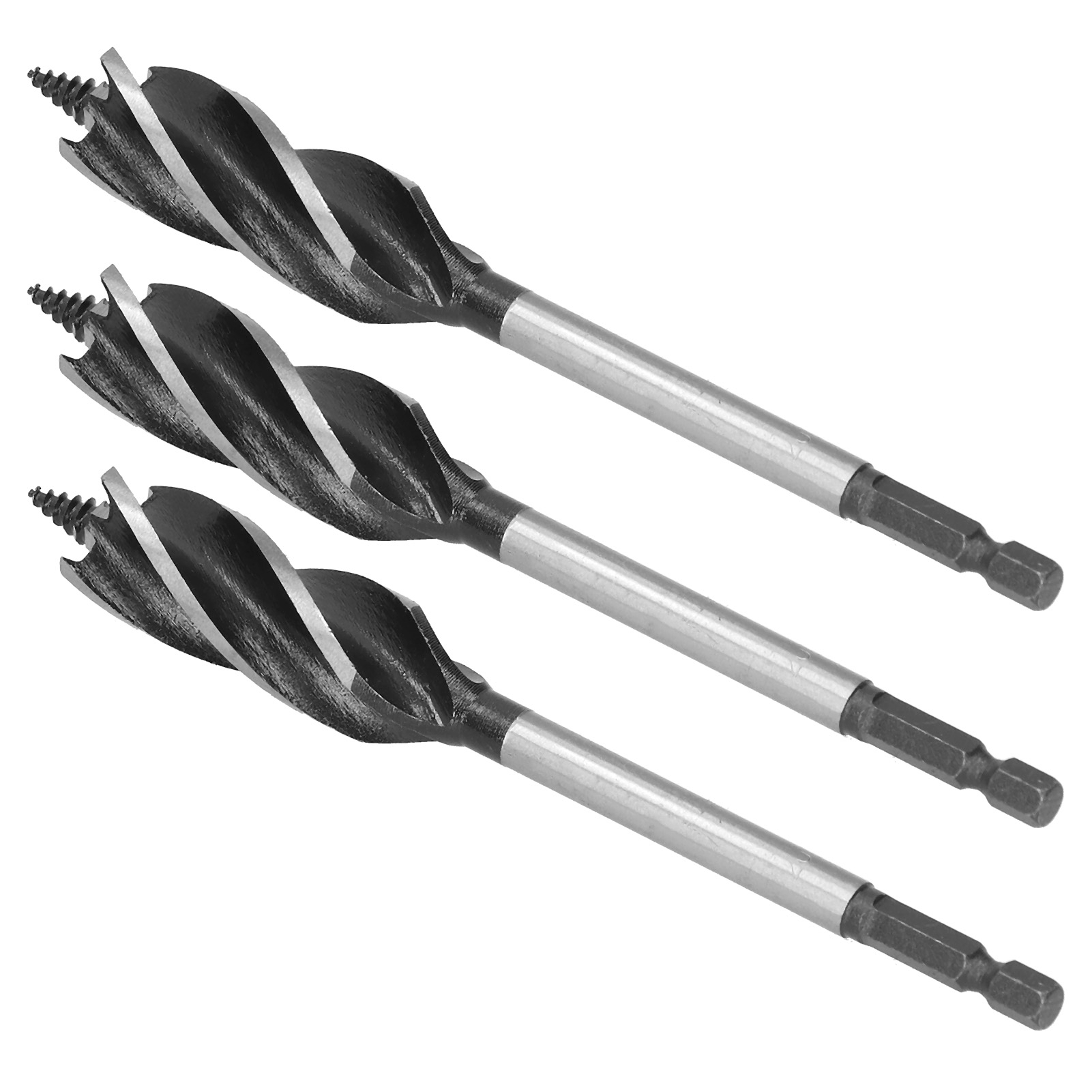 3-teiliges Set Holzbearbeitungsbohrer, Metalllochsäge, Spiralbohrer, 4-schneidig, 4-nut-sechskantschaft, 20 Mm