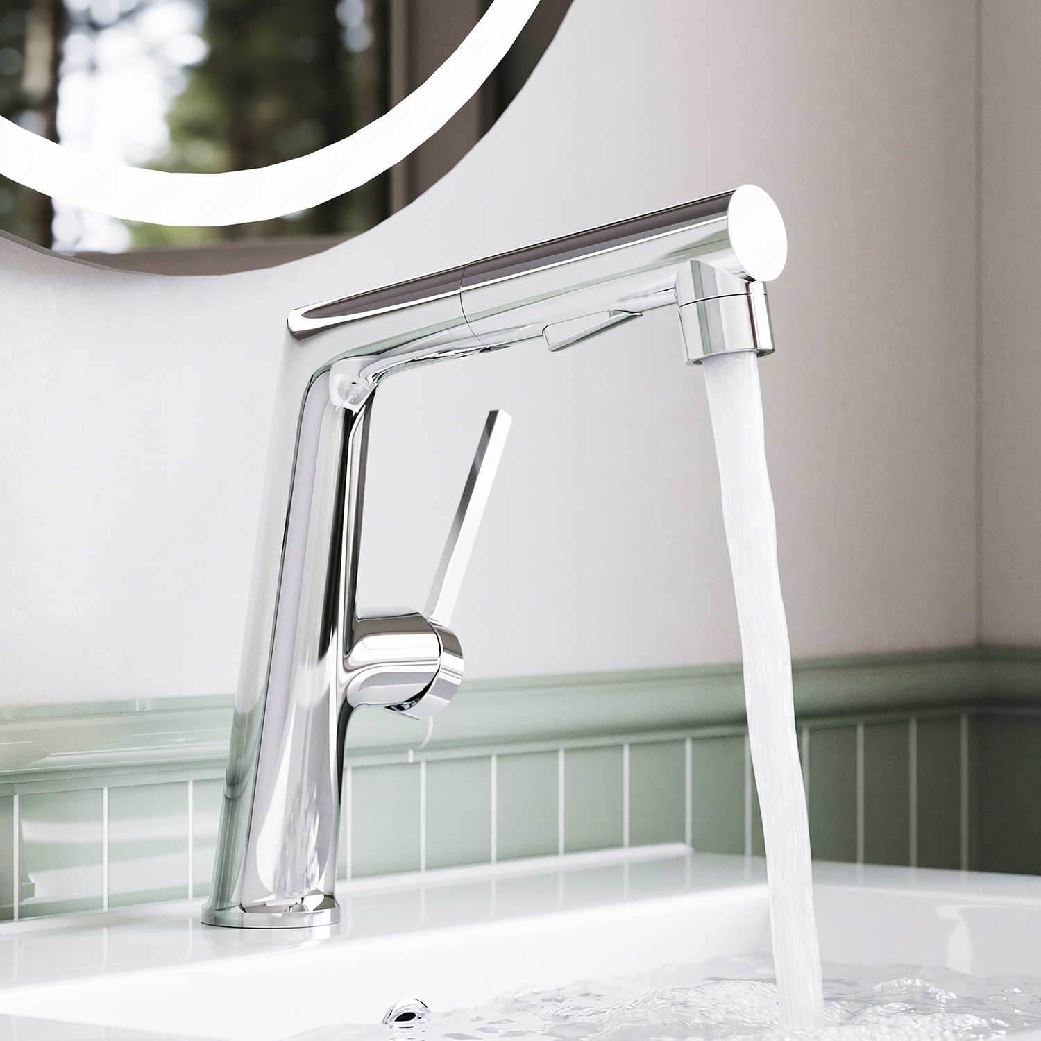 Sonni Verchromte Waschtischarmatur, Drei Wasserauslassmodi, Dualer Wasserflussmodus, Mit Automatischer Rückziehfunktion Durch Schwerkraft