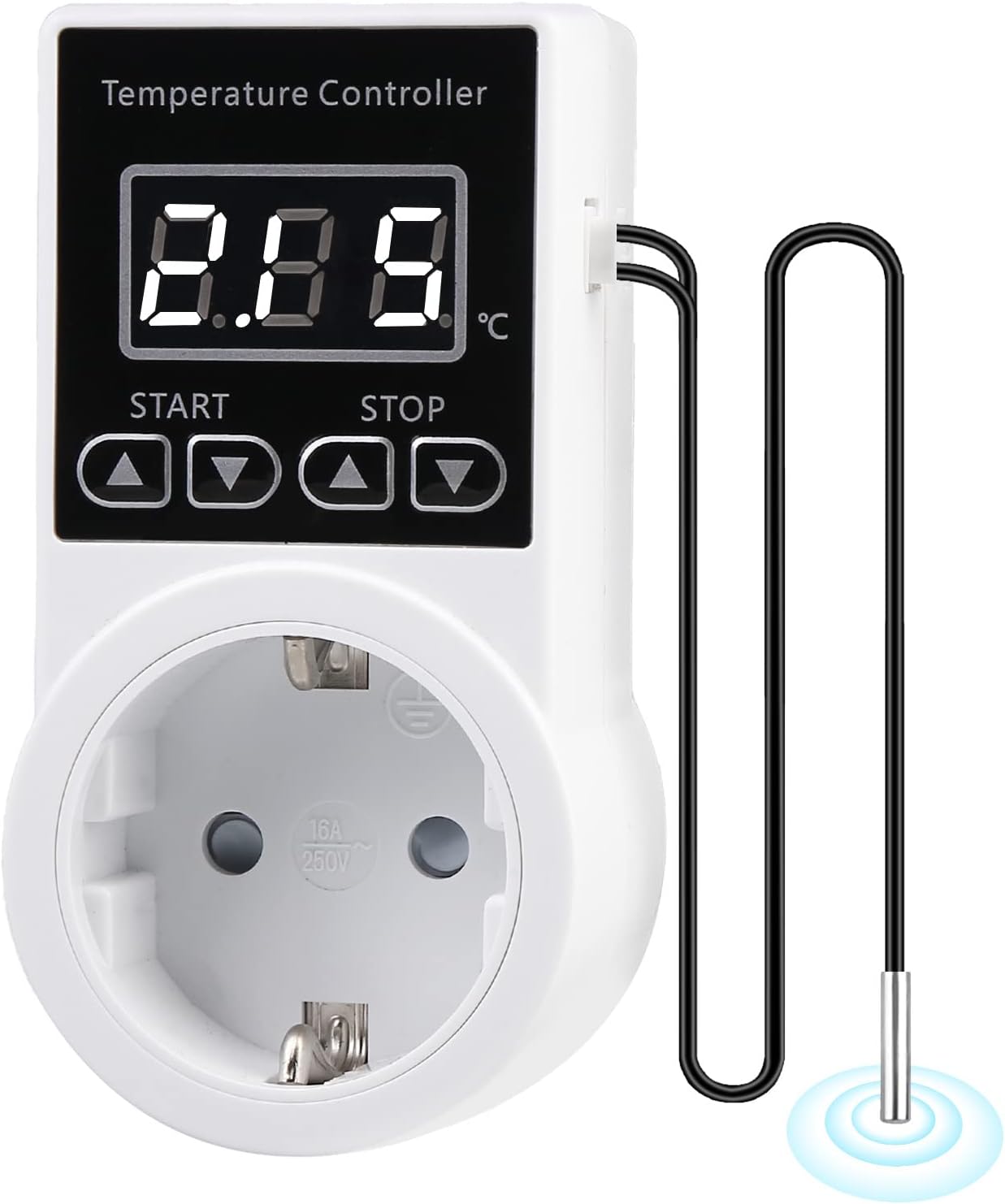 1 Digitaler Thermostat Zum Einstecken – Temperaturregler Mit Sonde Und Lcd-bildschirm, Ideal Für Reptilien, Inkubatoren, Gewächshäuser Und Aquakultur.