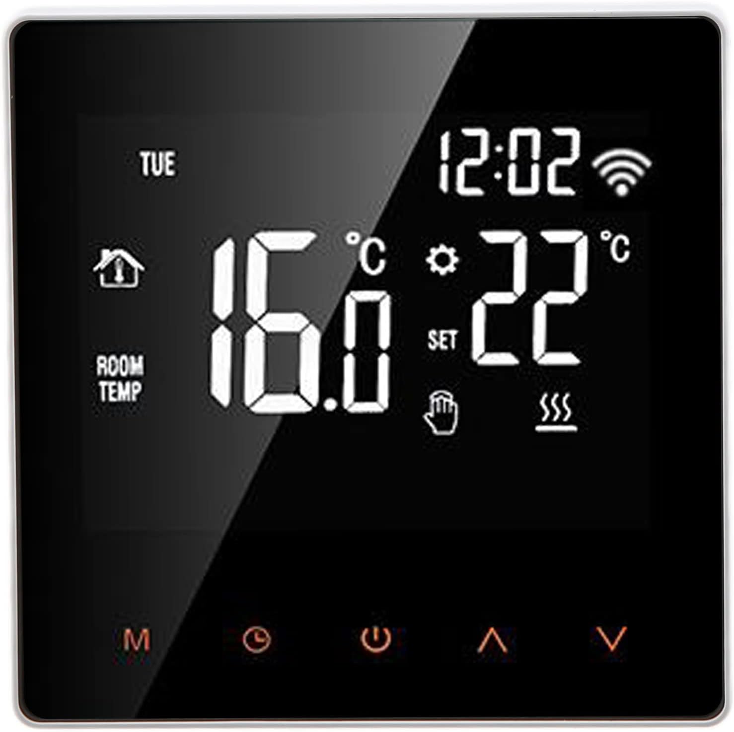 Intelligenter, Wlan-fähiger Thermostat Für Wasserführende Fußbodenheizung, Lcd-touchscreen Für Tuya (orangefarbene Tasten, Weißer Hintergrund, 3a)