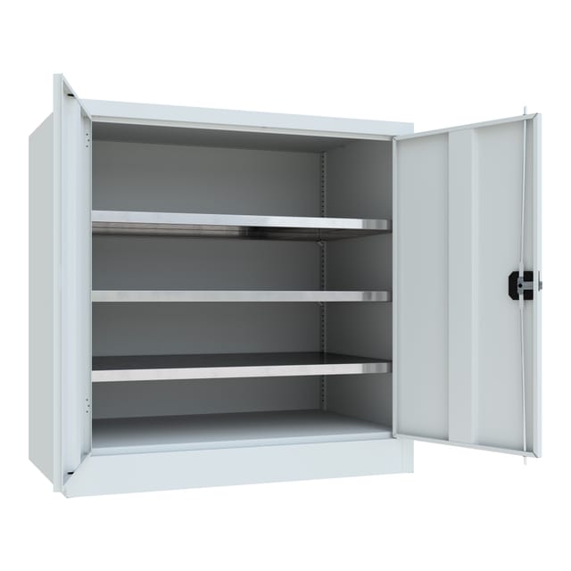 STIER Flügeltürenschrank, 1000x1000x600 mm, 2 Böden verzinkt, RAL 7035