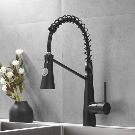 Küchenarmatur, Spiralfederarmatur, 360° Schwenkbare Küchenarmatur, Messingarmatur Mit Wasserzulauf – Schwarz