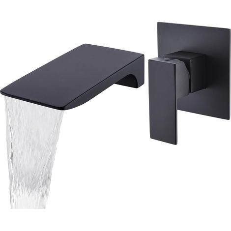 Schwarzer, Wandmontierter Waschtisch-mischbatterie, Wandmontierter Wasserfall-waschtischhahn Aus Messing