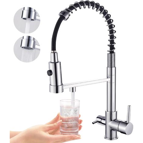 Dreiwege-küchenarmatur, Ausziehbare Küchenarmatur, Messing-spültischarmatur, 3-in-1-wasserfilter-mischbatterie (chrom)