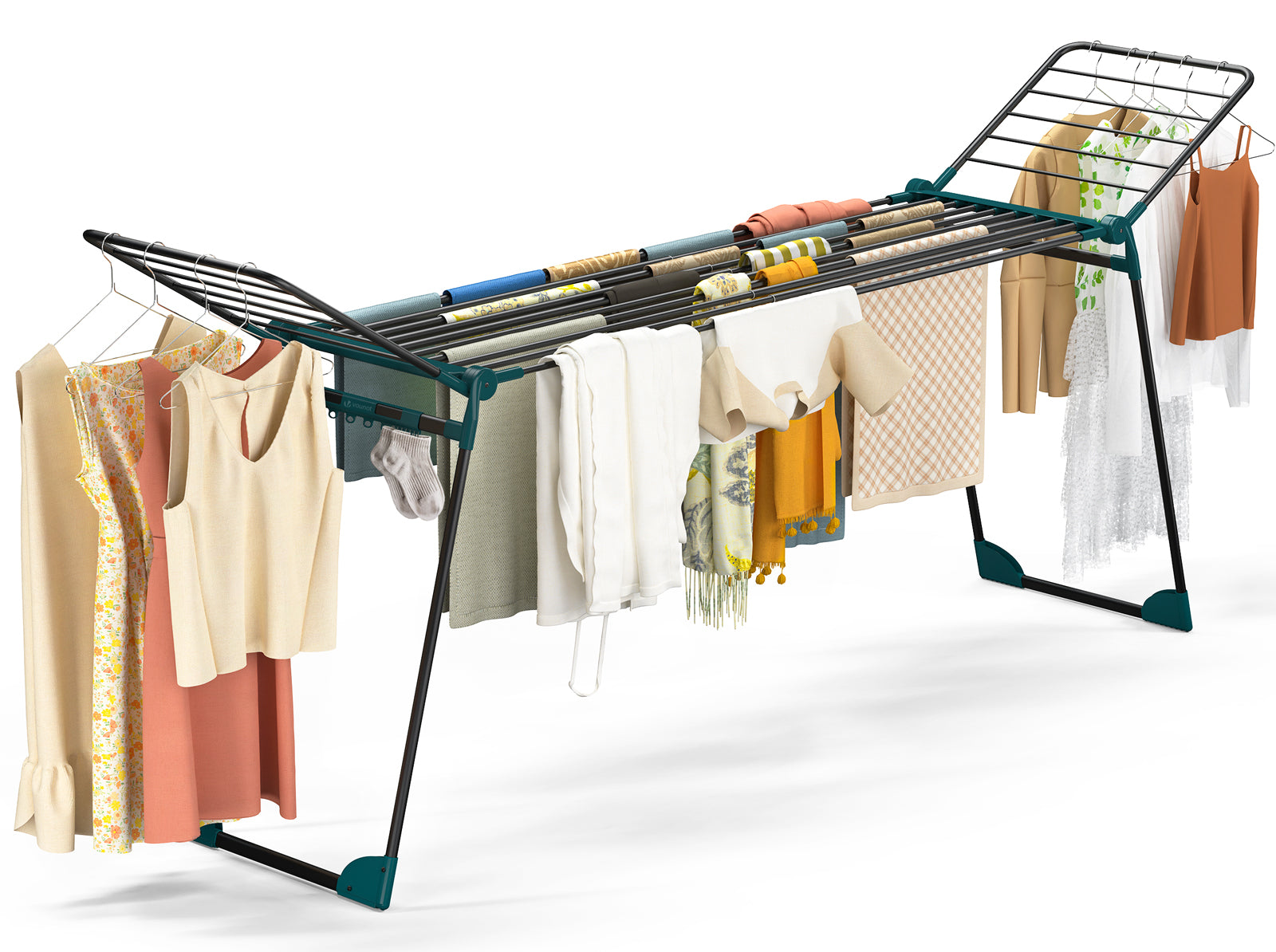 Vounot® Wäscheständer Ausziehbar Flügelwäscheständer Klappbar 284x55x122cm Schwarz