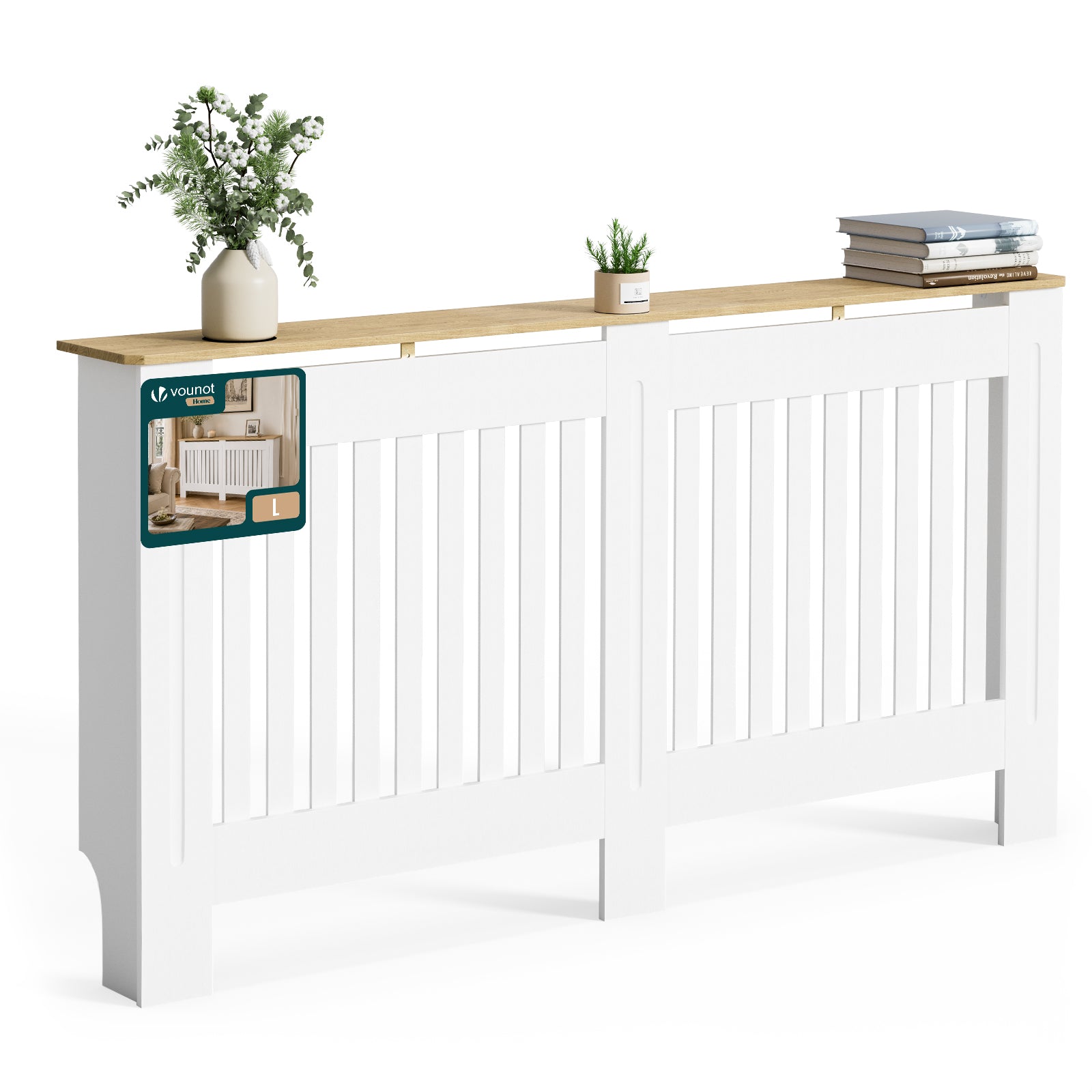Vounot® Heizkörperverkleidung 152x19x82 Cm Heizkörperabdeckung Weißeiche