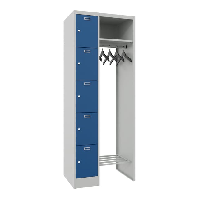 STIER Garderobe, 1 Säule m. 5 Fächern, AB 300 mm, Hutabl. 450 mm, Zyl., RAL 7035/5010