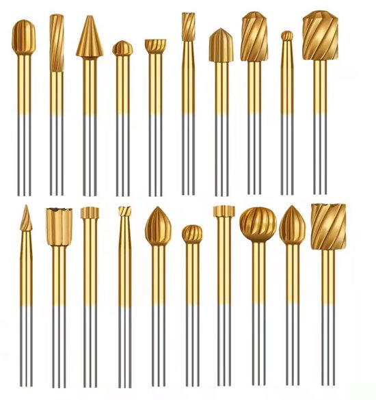 20-teiliges Set Aus Hss-rotationsfeilen Mit 3-mm-schleifkopf, Geeignet Zum Holzschnitzen, Gravieren Und Bohren – Gold