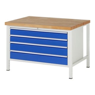 Rau Werkbank höhenverstellbar 8362A2, B1250xT900xH840-1040mm, 4x Schublade-TA