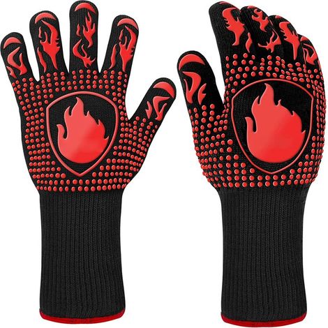 1 Paar Hitzebeständige Grillhandschuhe Bis 800 °c, Strapazierfähige, Rutschfeste Küchenhandschuhe Für Backofen Und Kamin, Rot