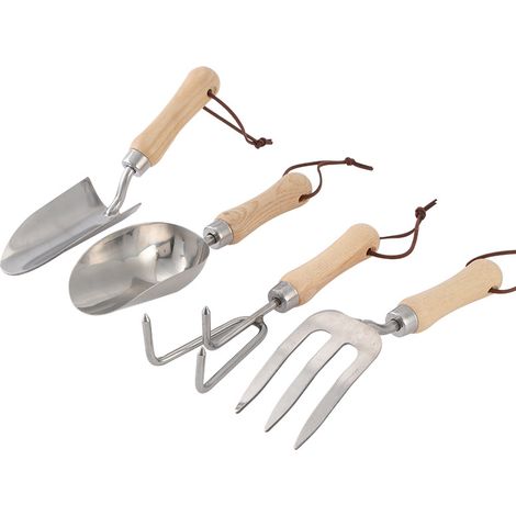 4-teiliges Garten-set Aus Edelstahl, Bestehend Aus Kleiner Schaufel, Schaufeleimer, Dreizinkigem Rechen Und Haarnadel.