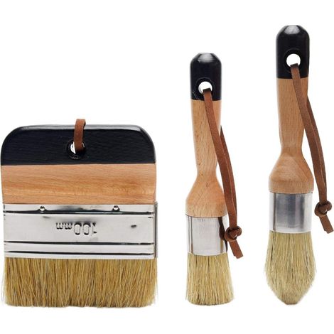Set Mit 3 Kreide- Und Wachspinseln – Naturborsten – Holzgriff – Pinsel Für Kreidemalerei Und Haarentfernung – Pinsel Für Holzmöbel – Inneneinrichtung