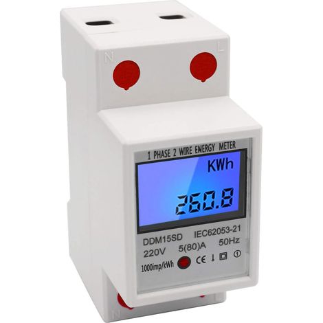 Energiezähler, Einphasig, Din-schiene, 5–80 A, 220 V, 50 Hz, Elektronischer Kwh-zähler Mit Hintergrundbeleuchtetem Lcd-digitaldisplay Ddm15sd