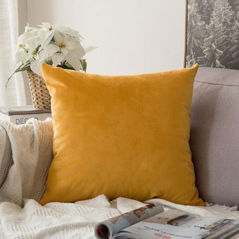Dekorativer Samtkissenbezug Für Sofa, Outgeek Home Decor, Superweicher Kissenbezug, Heimdekoration Für Wohnzimmer, Schlafzimmer, Schlafsofa, 50 X 50 Cm (20" X 20"), 1 Stück, Senfgelb